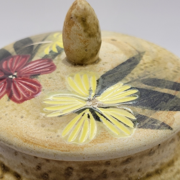 Nasco Teapot Japan Fine Stoneware Hand Painted Flowers Bamboo Wrapped Handle - Picture 3 of 13